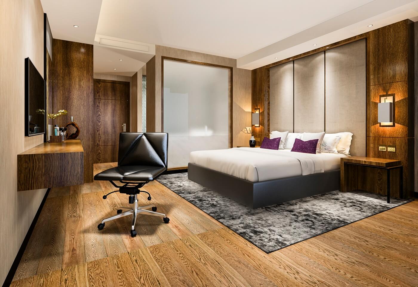 Modern hotel room supported by connected hospitality infrastructure and seamless WiFi network